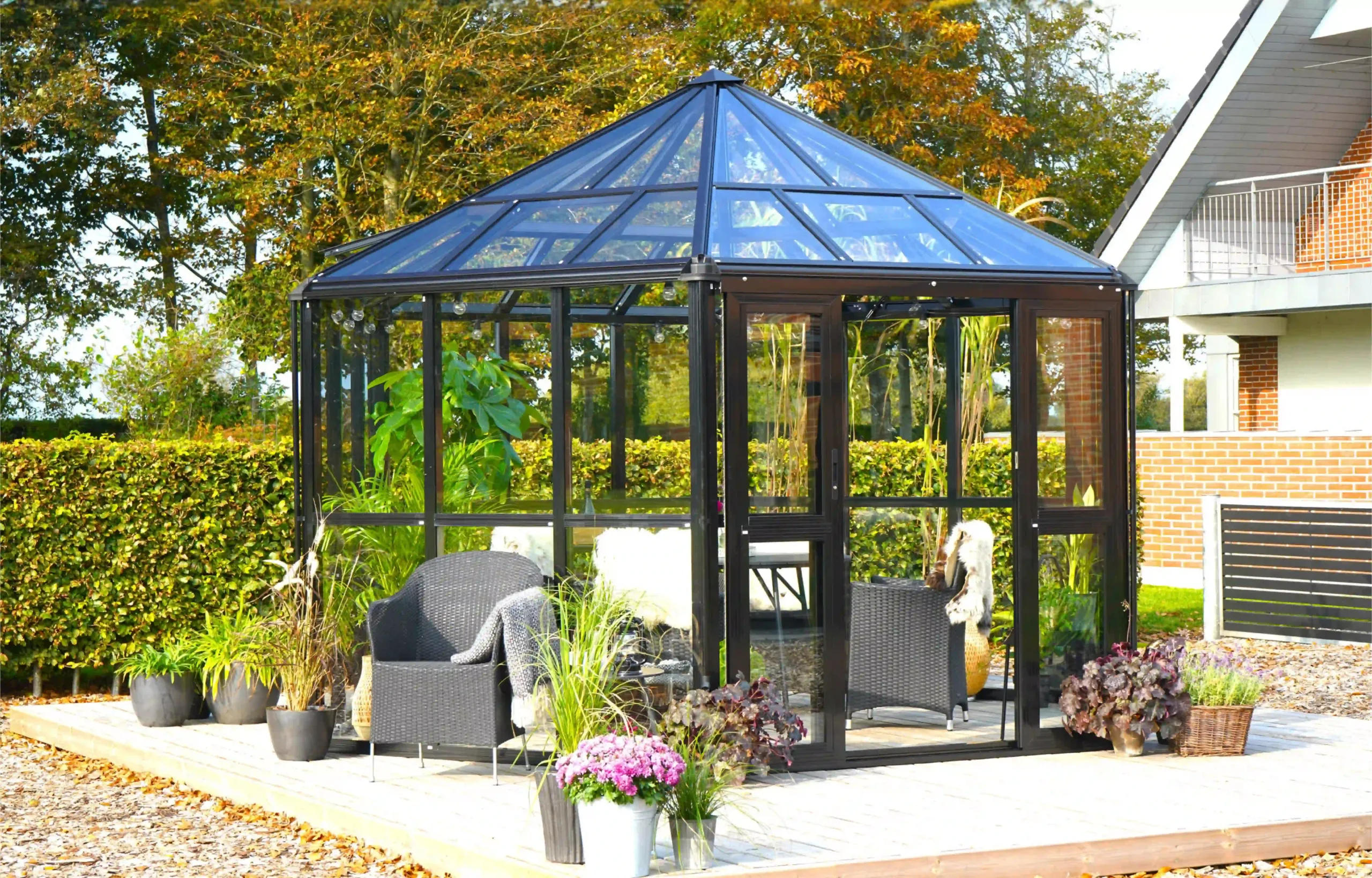 Gardenmeister, orangery, polycarbonate, glass, aluminium, green diamond