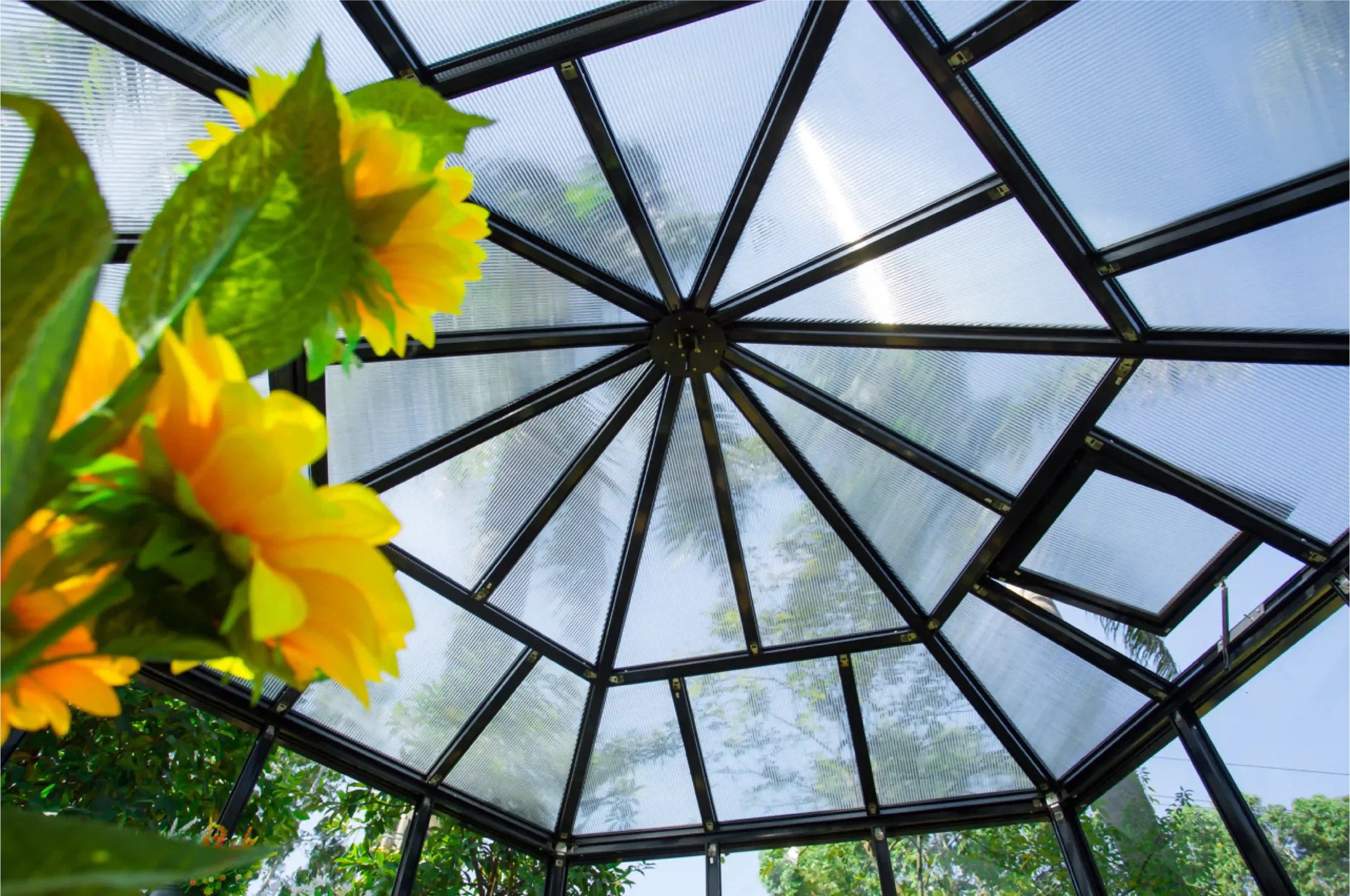 Gardenmeister, orangery, polycarbonate, glass, aluminium, green diamond