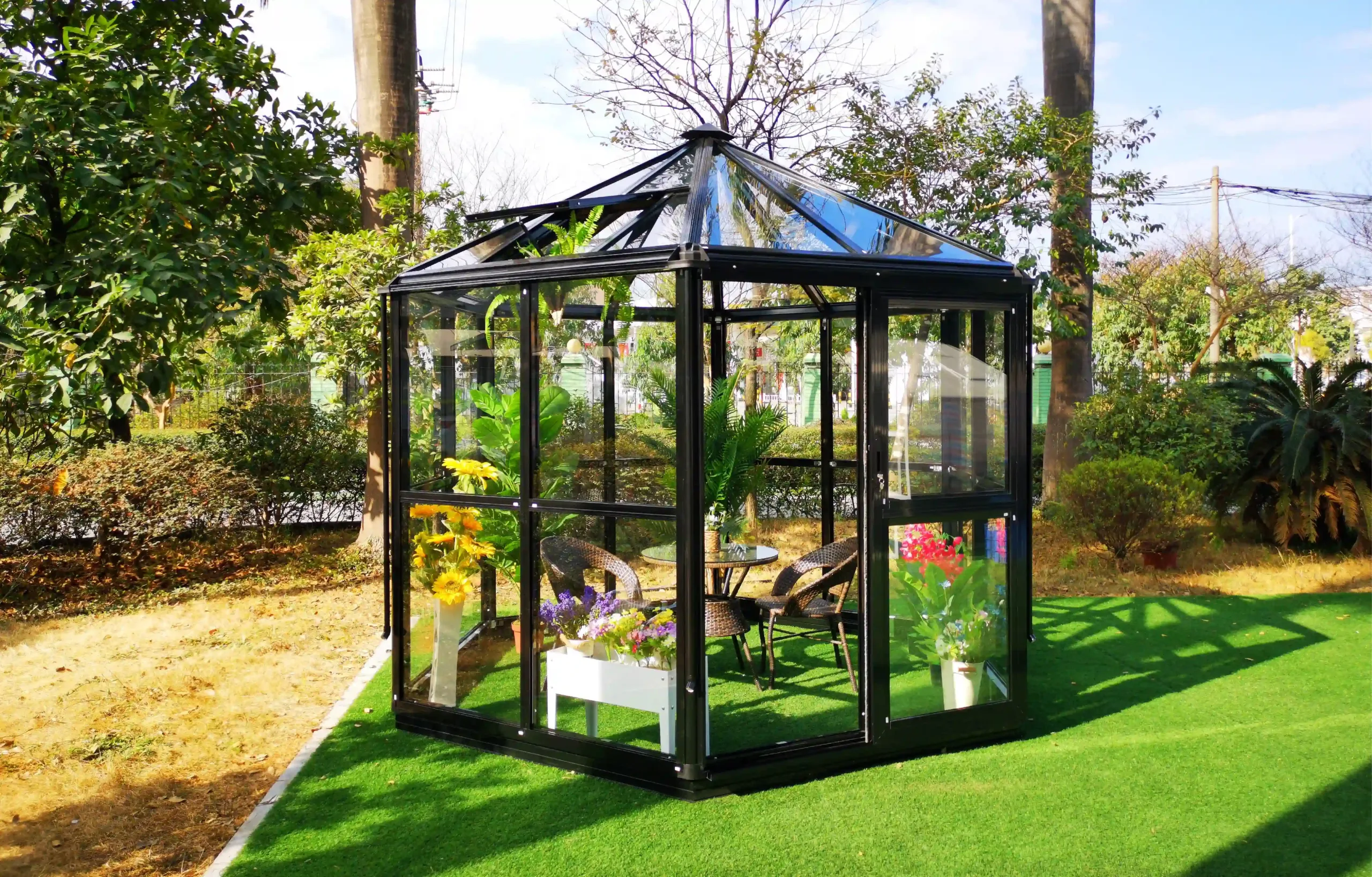 Gardenmeister, orangery, polycarbonate, glass, aluminium, green diamond